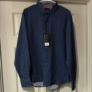 7 Diamonds 4 Way Stretch Large Blue Geometric Button-Down Shirt